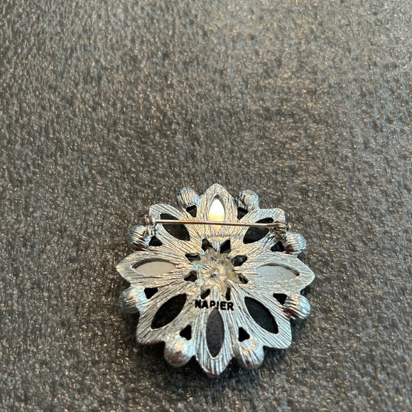 Napier Silver and Blue Floral Brooch with Layered Petals - Picture 2 of 2